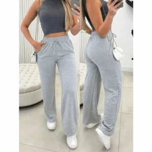 Calça Pantalona Lanzinha Feminina Com Bolso Cintura Alta Inverno